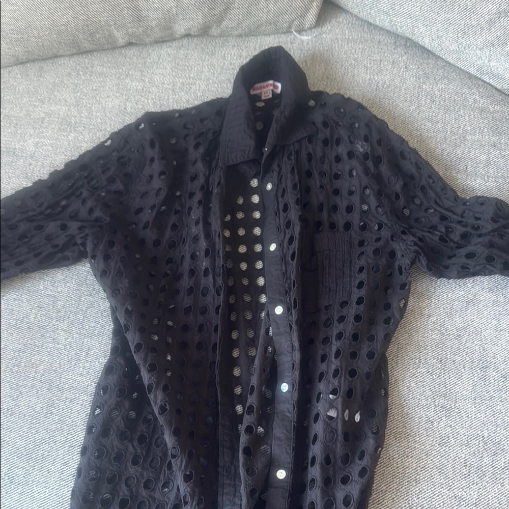 Black Eyelet Button-Up Shirt